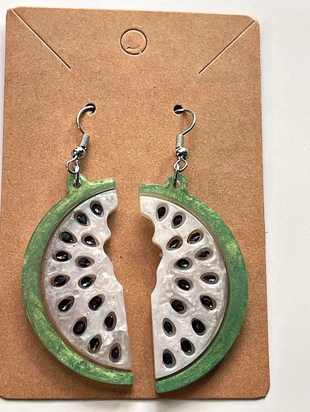 Watermelon Slice Drop Earrings in Green & White